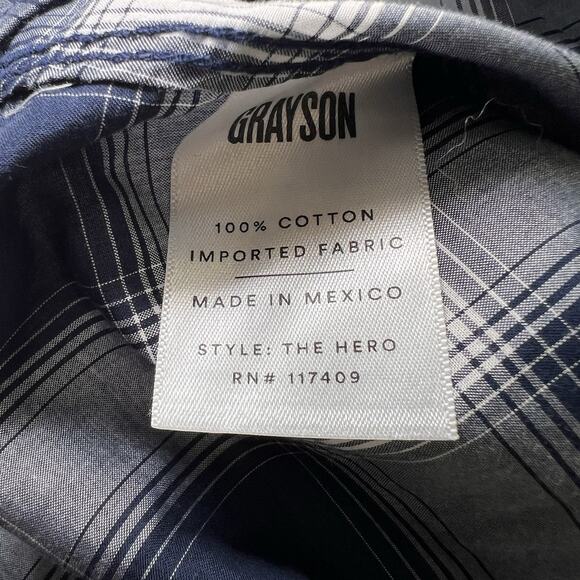 GRAYSON The Hero Shirt Size 4 Large Blue White Plaid Button Long Sleeve Cotton - Picture 13 of 15